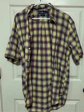 Ralph Lauren Short-Sleeve Plaid Button-Up Shirt - Yellow & Purple
